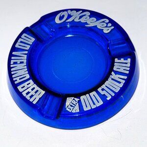 Vintage Ashtray O'Keefe's Beer Canada Cobalt Blue Glass Round Collectible